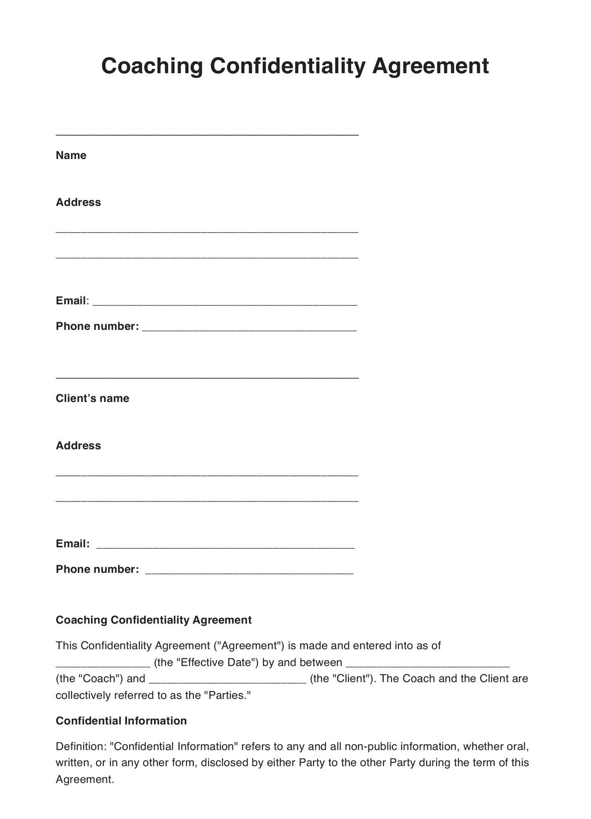Pdf Free Printable Confidentiality Agreement Form