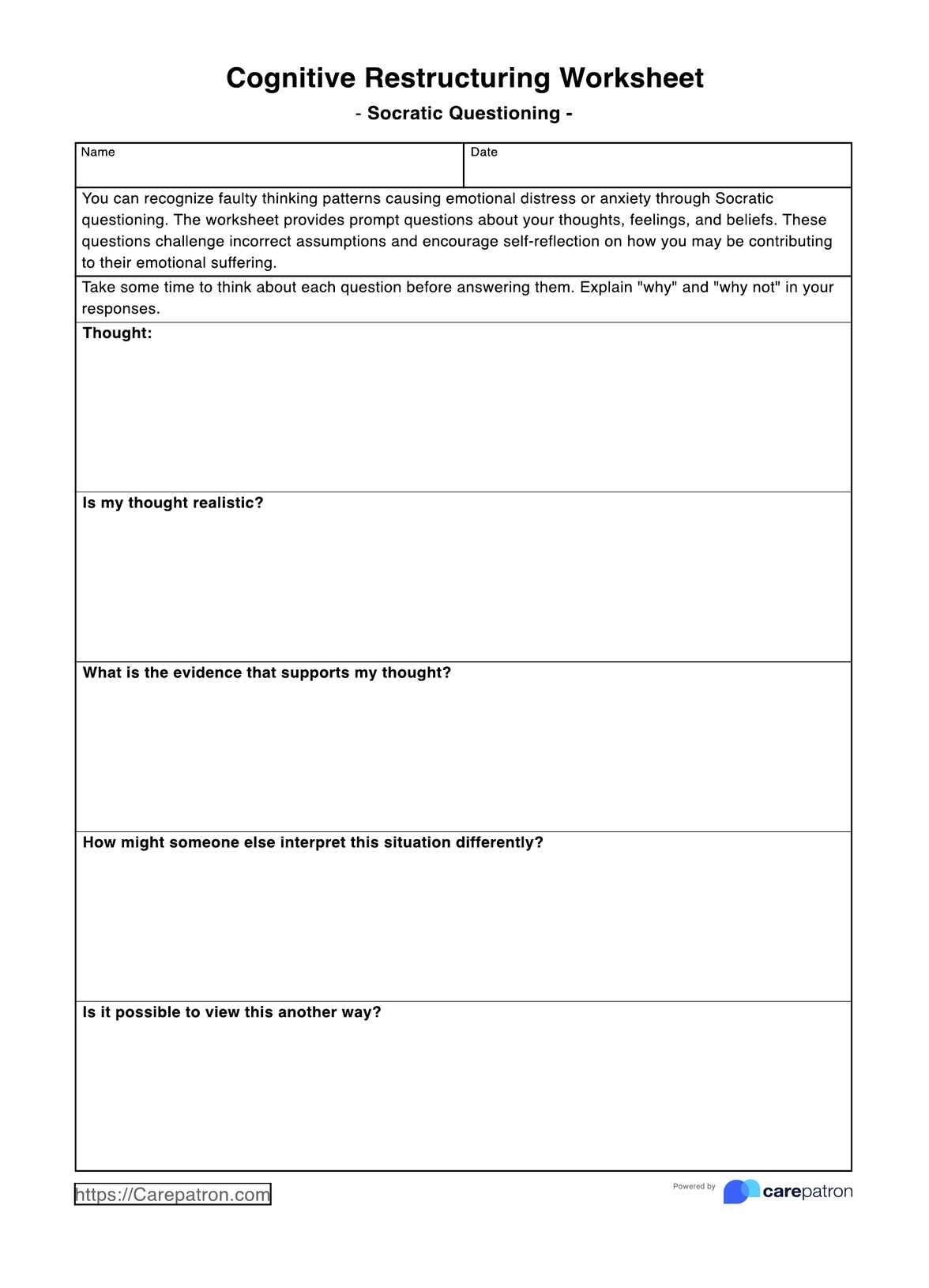 Cognitive Restructuring Worksheets U0026 Example Free PDF Download