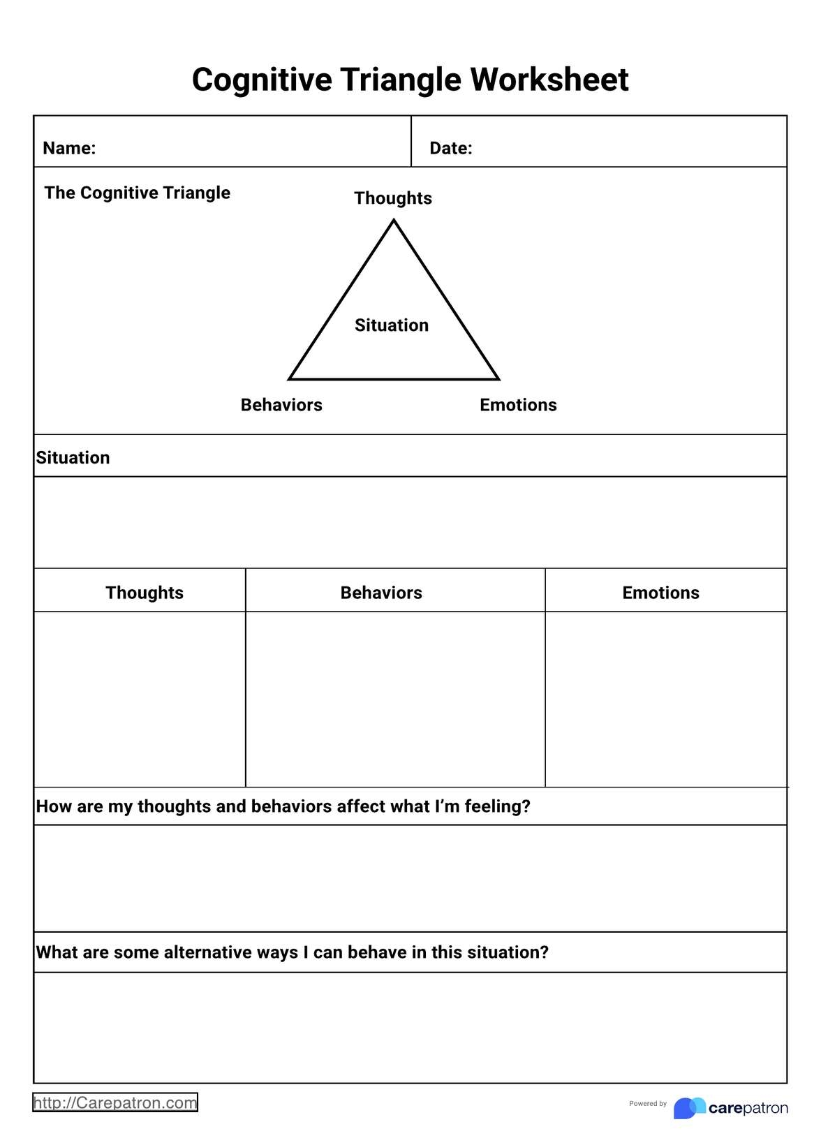 Cognitive Triangle Worksheets U0026 Example Free PDF Download