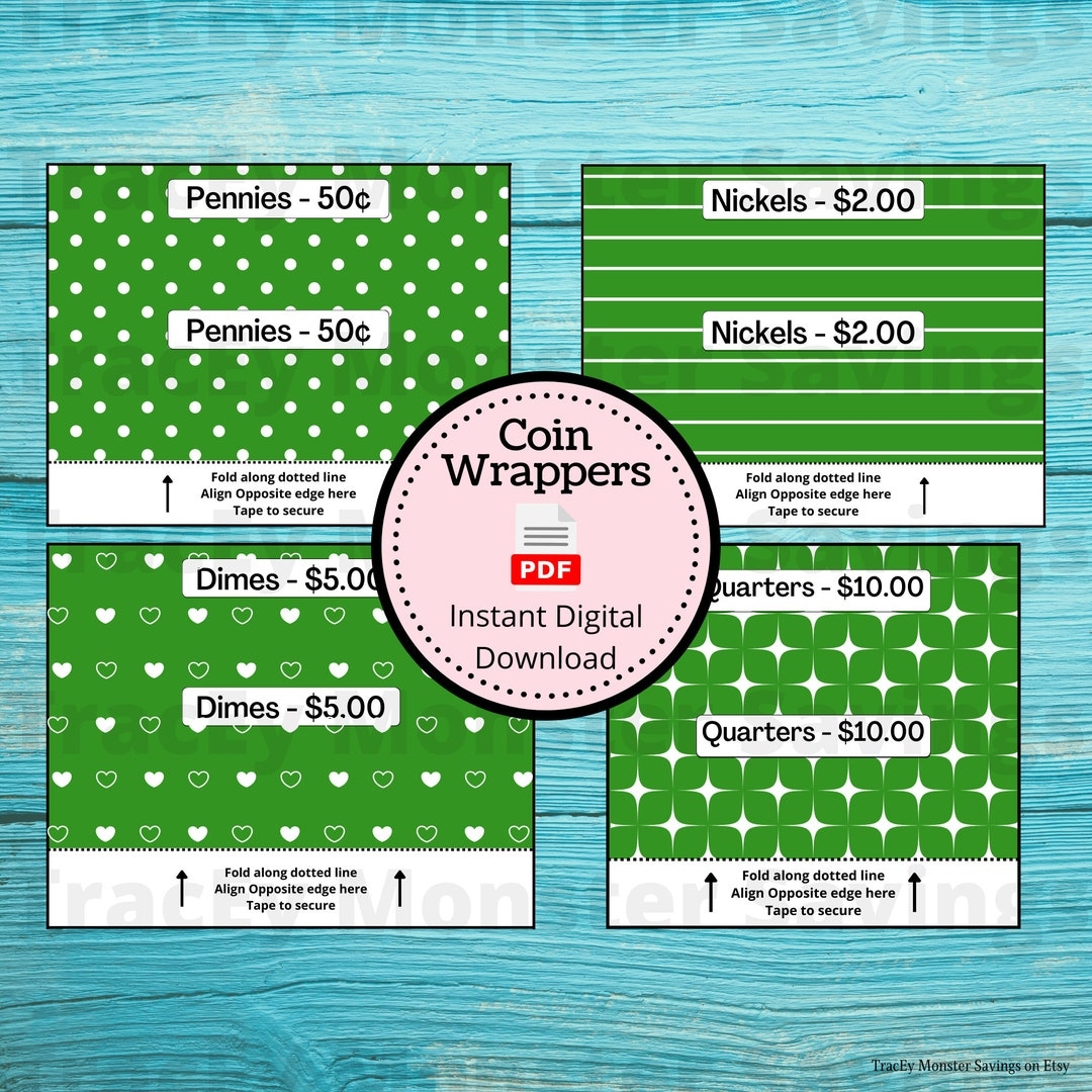 Coin Roll Wrappers For US Currency Green Assembly Required Custom Change Wrapper Pennies Nickels Dimes Quarters Coins Etsy
