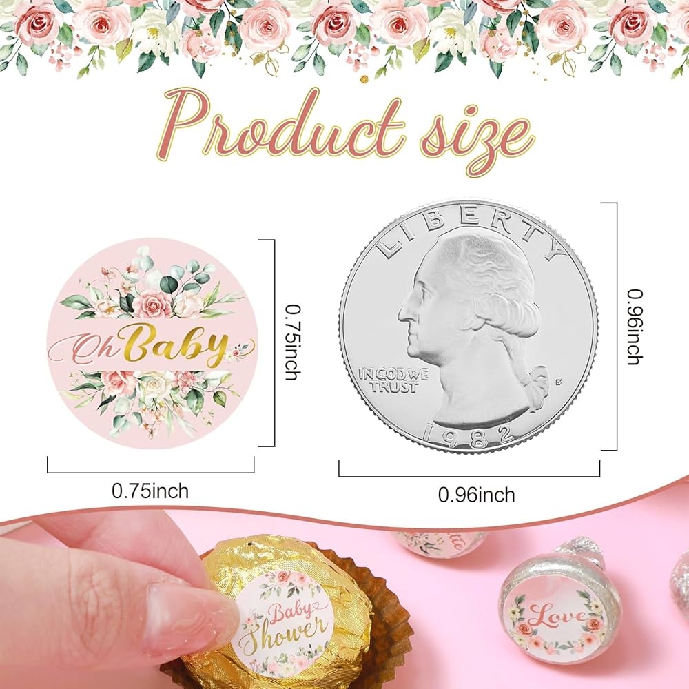 Colarr 504 Pcs Floral Baby Shower Favors Stickers Pink Floral Baby Shower Label Stickers Baby Shower Kisses Stickers Little Cutie Baby Shower Sticker 