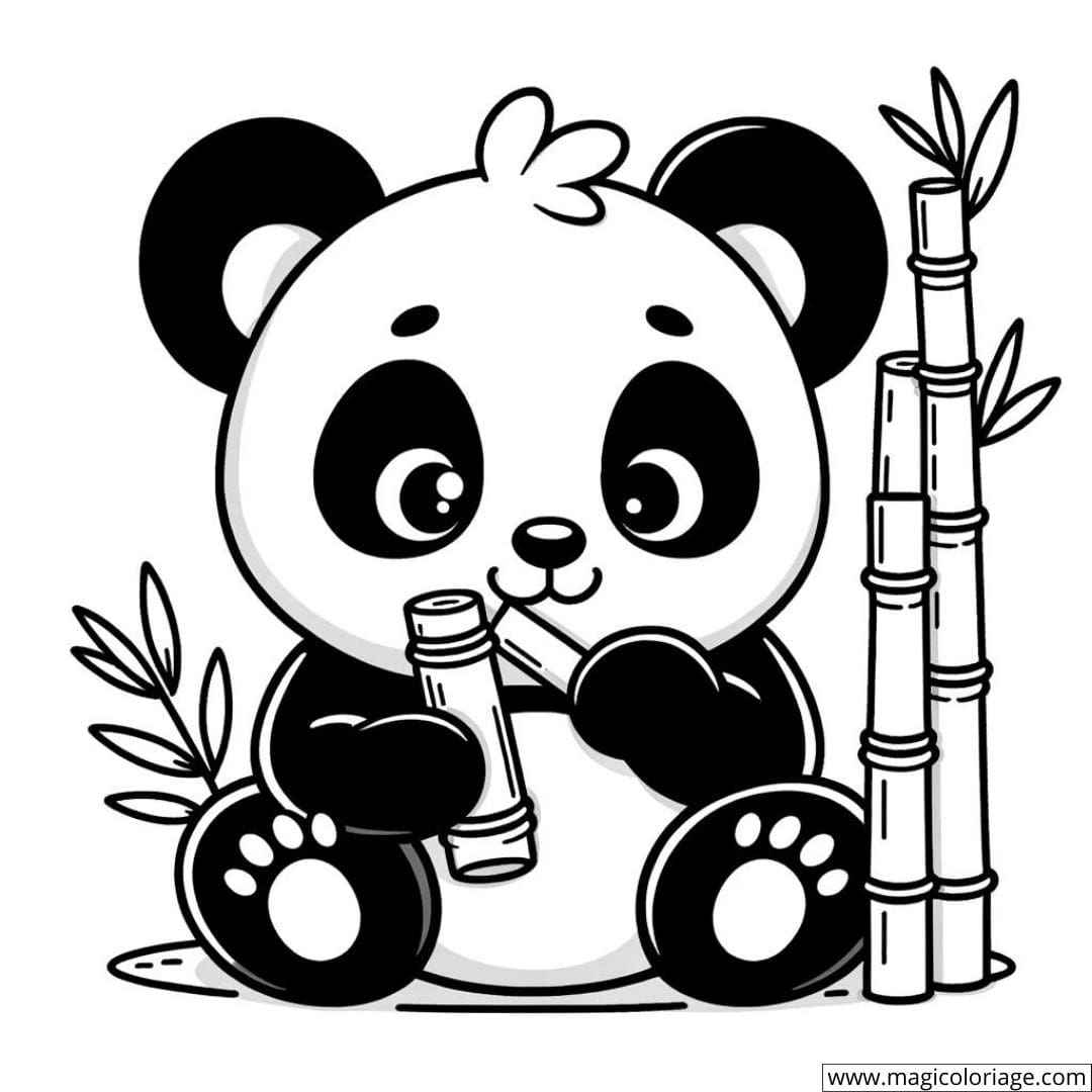 Coloring Panda Eating Bamboo Free Drawing