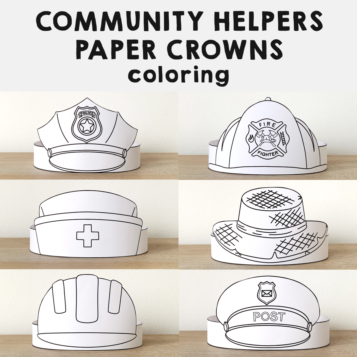 Community Helpers Paper Hats Career Day Printable Paper Coloring 