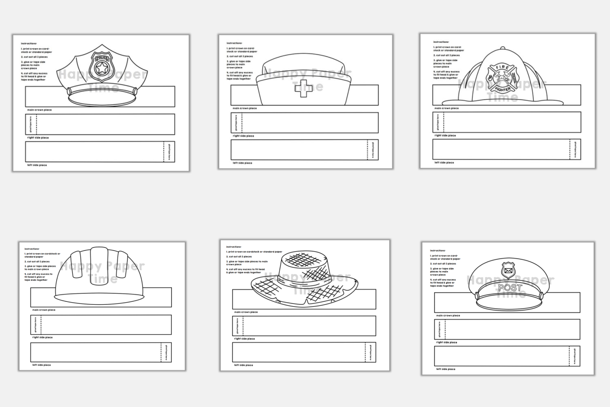 Community Helpers Paper Hats Career Day Printable Paper Coloring Craft