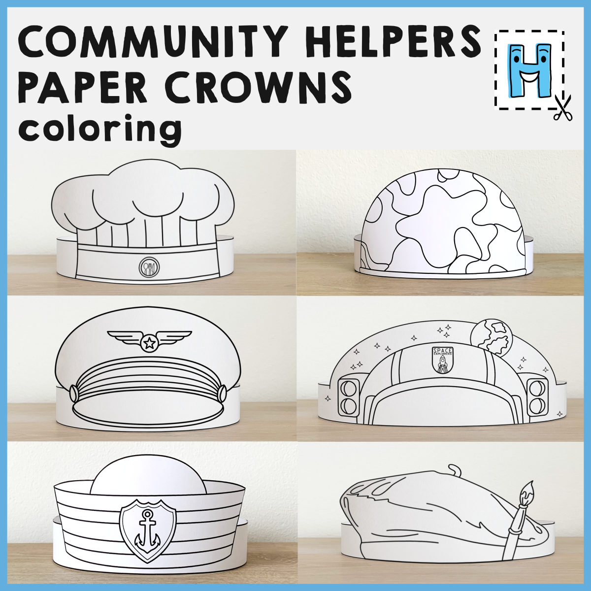 Community Helpers Paper Hats Career Day Printable Paper Coloring 