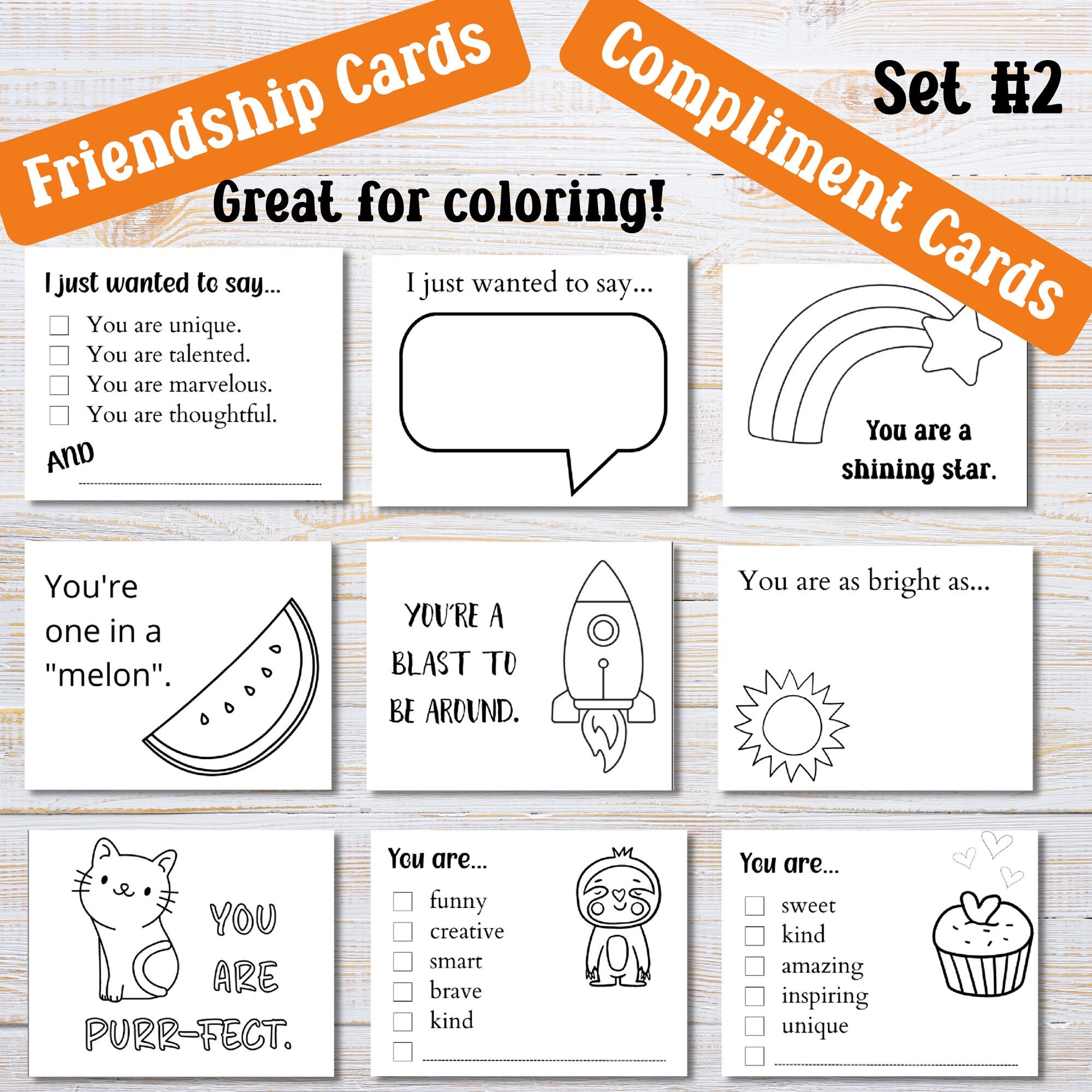 Compliment Cards To Color Printable Kindness Cards Friendship Cards Affirmation Cards For Kids Etsy Hong Kong