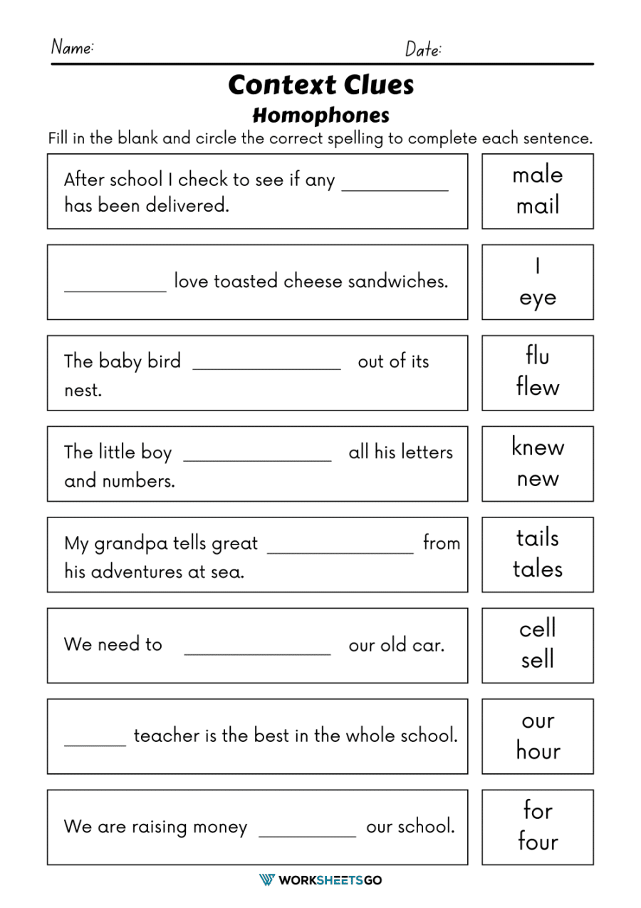 Free Printable Context Clues Worksheets