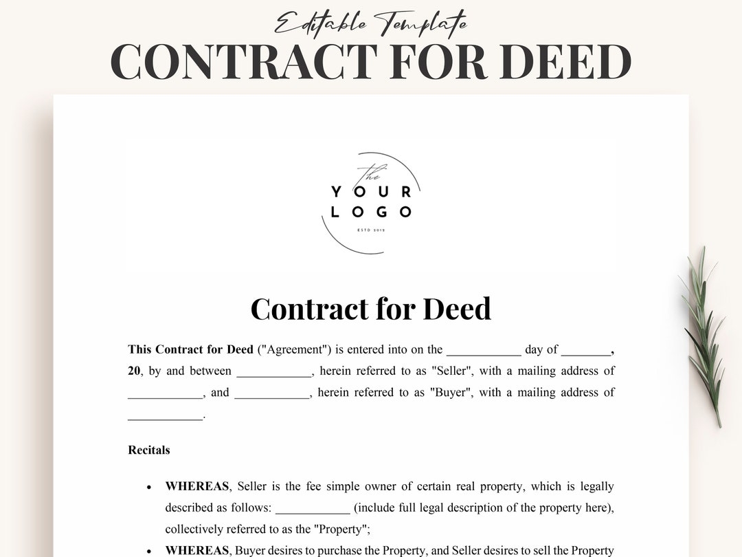 Contract For Deed Template Customizable Contract For Home Purchase Plan Property Payment Agreement Template For Buyers And Sellers Etsy