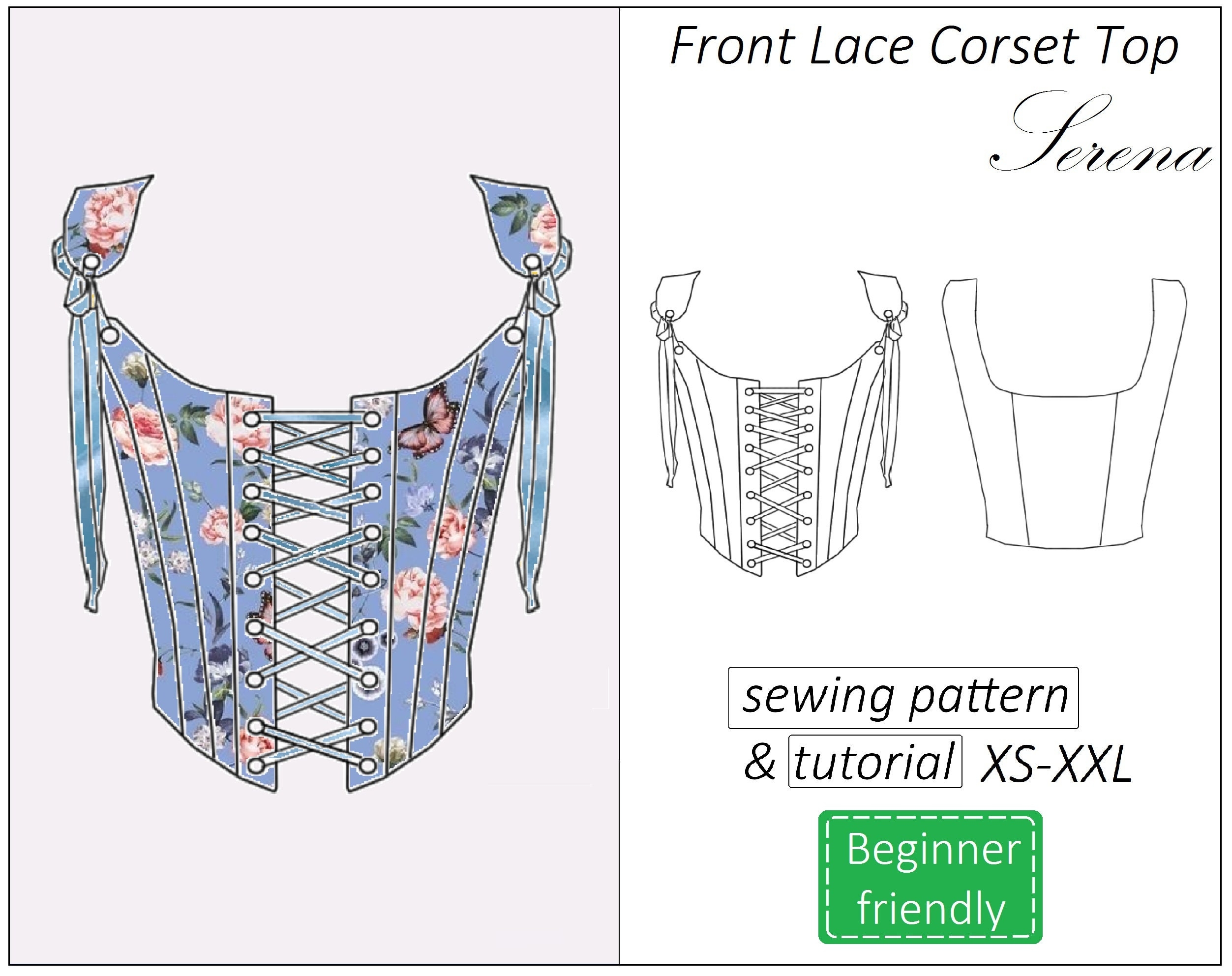 Corset Top Pattern Serena Front Lace Corset Pattern PDF Crop Top 