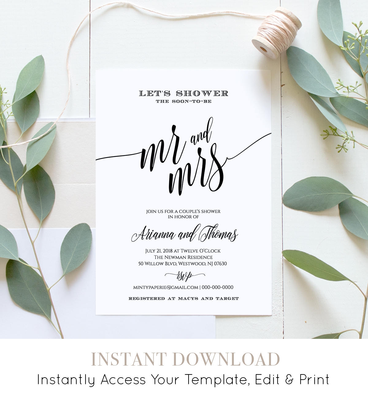 Couples Shower Invitation Printable Wedding Shower Invite 100 Editable Template Instant Download Mr And Mrs Digital DIY 020 101BS