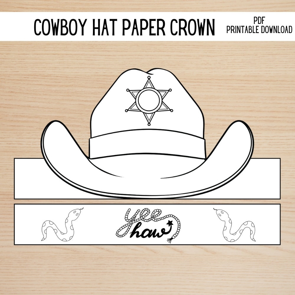 Cowboy Hat Paper Crown Coloring Craft For Kids Cowgirl U0026 Cowboy Activity Wild West Costume Birthday Printable Favor Costume DIY Kids Craft Etsy