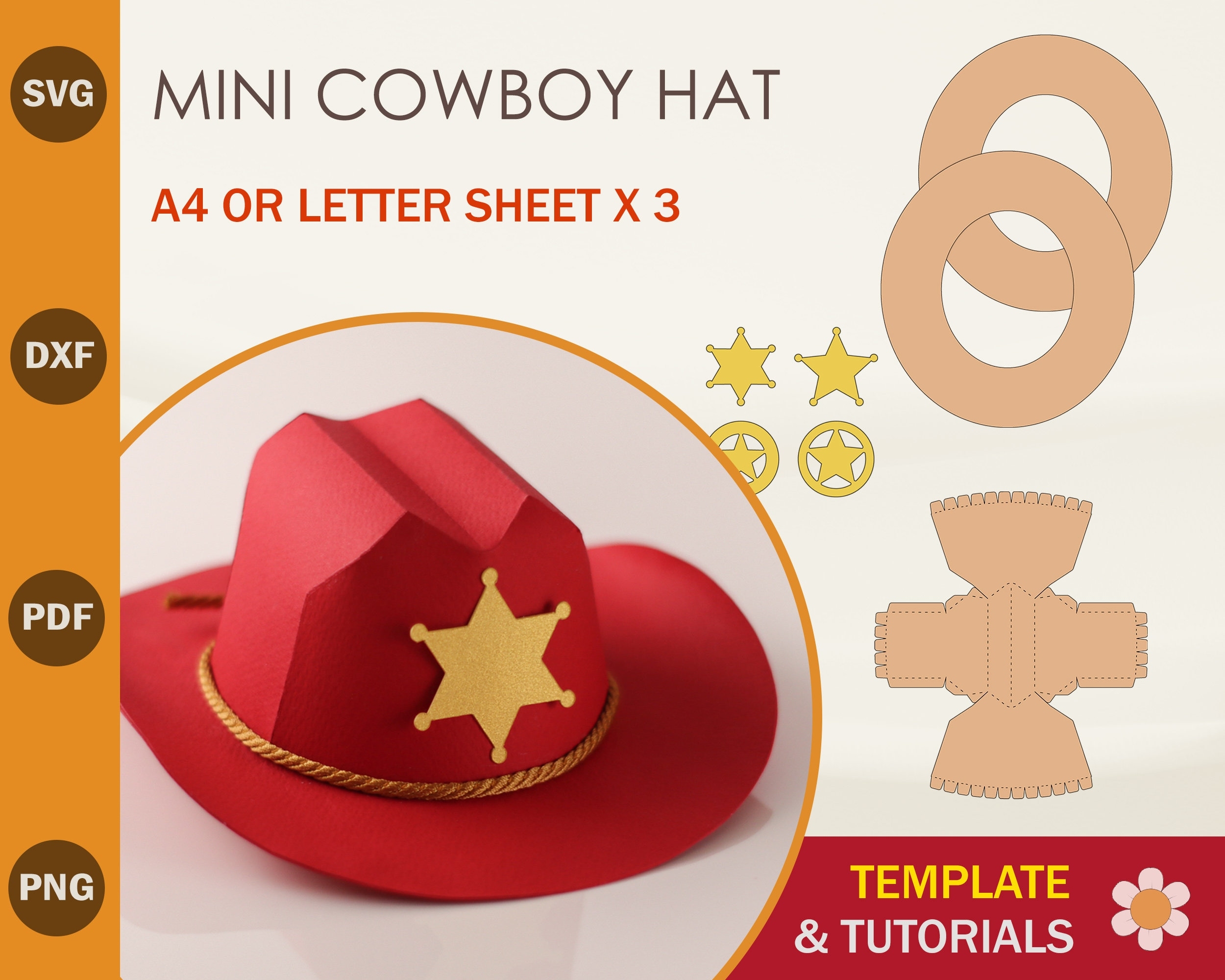 Cowboy Hat SVG Template Western Hat Template Sheriff Hat SVG Cricut Cut Files Silhouette Cut Files Etsy