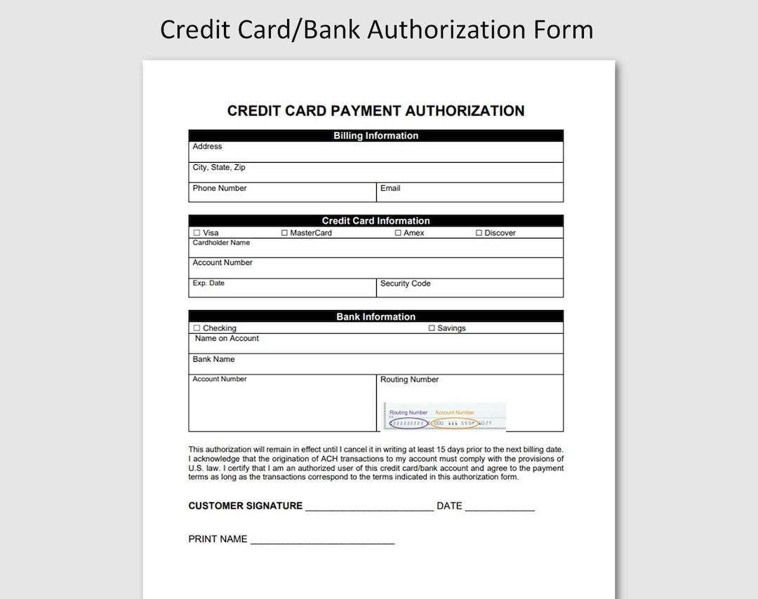 Credit Card Authorization Form PDF Word Doc Google Docs Credit Card Billing Accounts Receivable Instant Download Client Intake Form Etsy