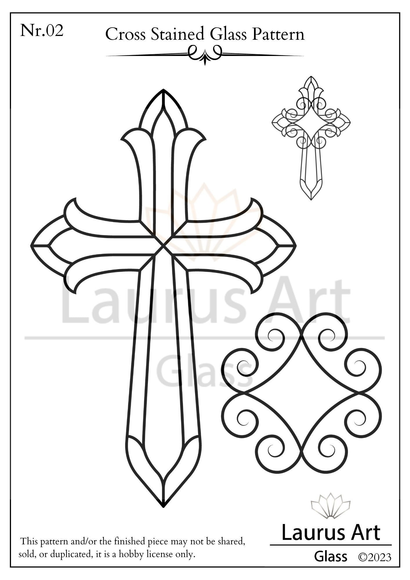 Cross Stained Glass Pattern PDF Printable Cross Pattern Instant Downloadable Suncatcher Pattern Beginner Stained Glass Pattern