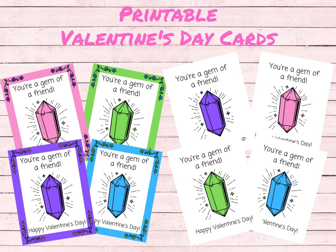Crystal Valentine s Day Cards For Kids Classroom Valentines Printable Valentines Gemstone Cards Cards For Kids Gem Of A Friend Etsy