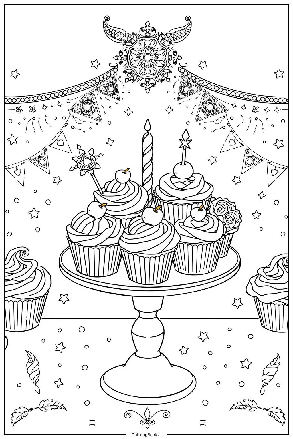 Cupcake Party Time Coloring Page Free PDFu0026PNG Printable 