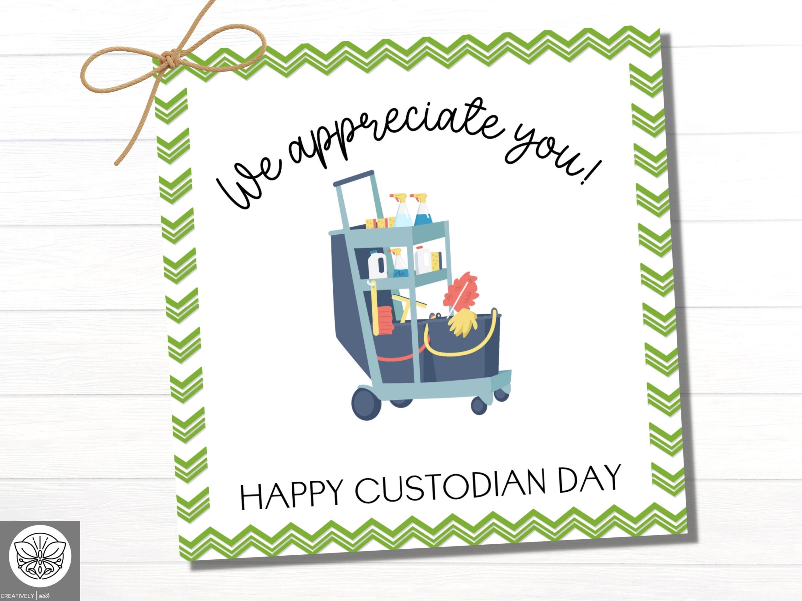 Custodian Appreciation Day Printable Gift Tag Janitor Thank You 