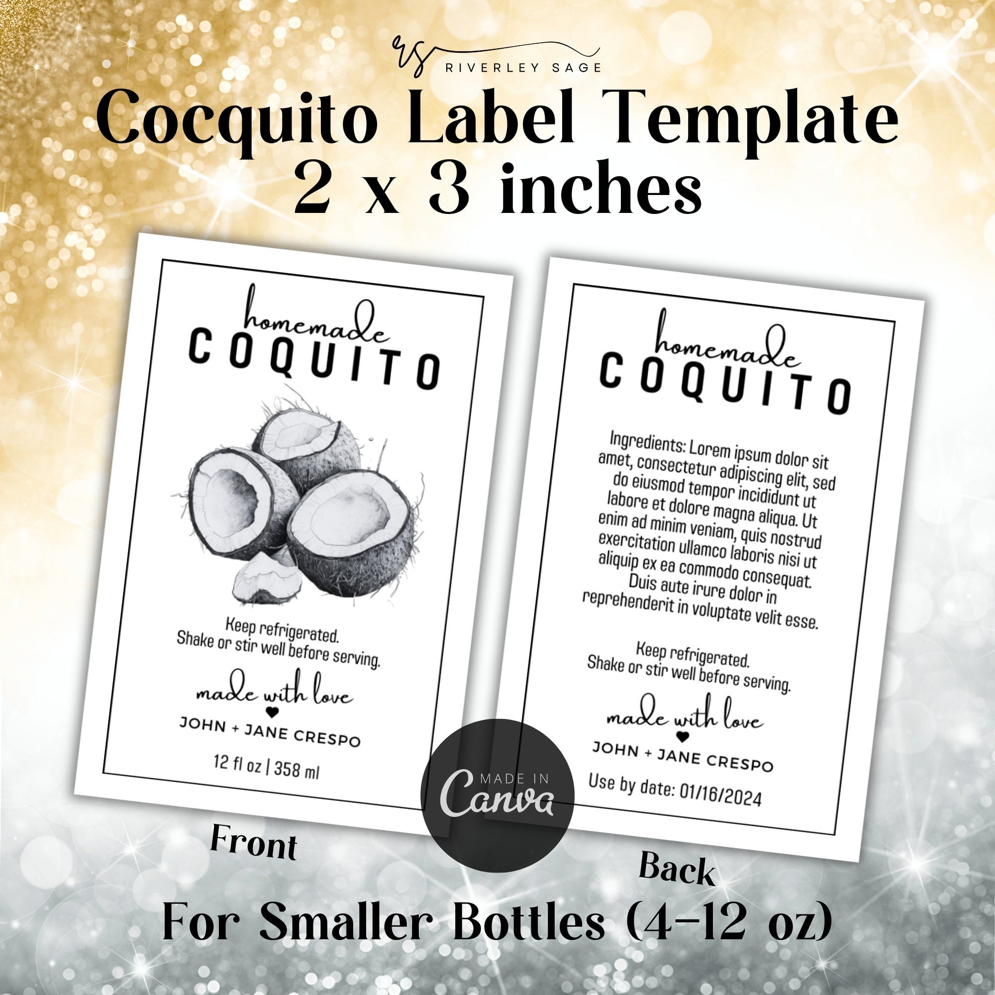 Customizable Coquito Label Template In Canva Etiqueta De Coquito Coquito Labels Coquito Bottle Label 2 X 3 Inches For Smaller Bottles Etsy