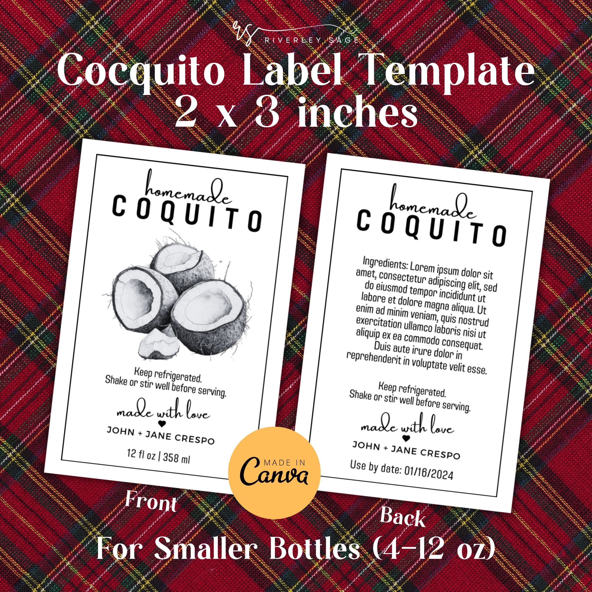 Customizable Coquito Label Template In Canva Etiqueta De Coquito Coquito Labels Coquito Bottle Label 2 X 3 Inches For Smaller Bottles Etsy