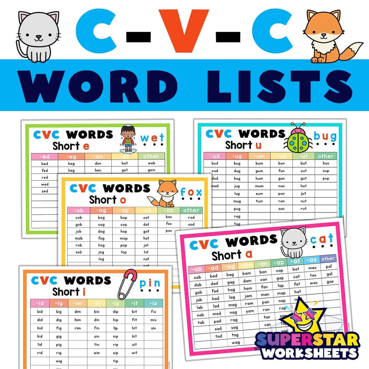 CVC Word List Superstar Worksheets