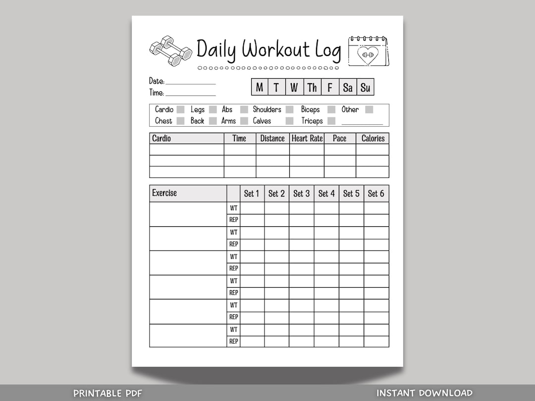 Daily Workout Log Printable Exercise Planner Fitness Planner Journal Workout Tracker Exercise Log Fitness Tracker Gym Training Log PDF Etsy