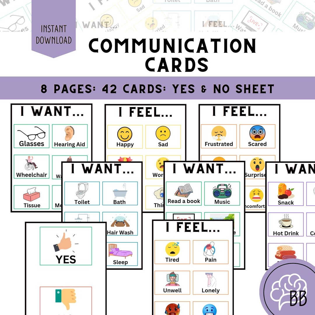 Dementia Communication Cards Printable Flashcards For Aphasia Nursing Supplies And Speech Therapy Etsy UK