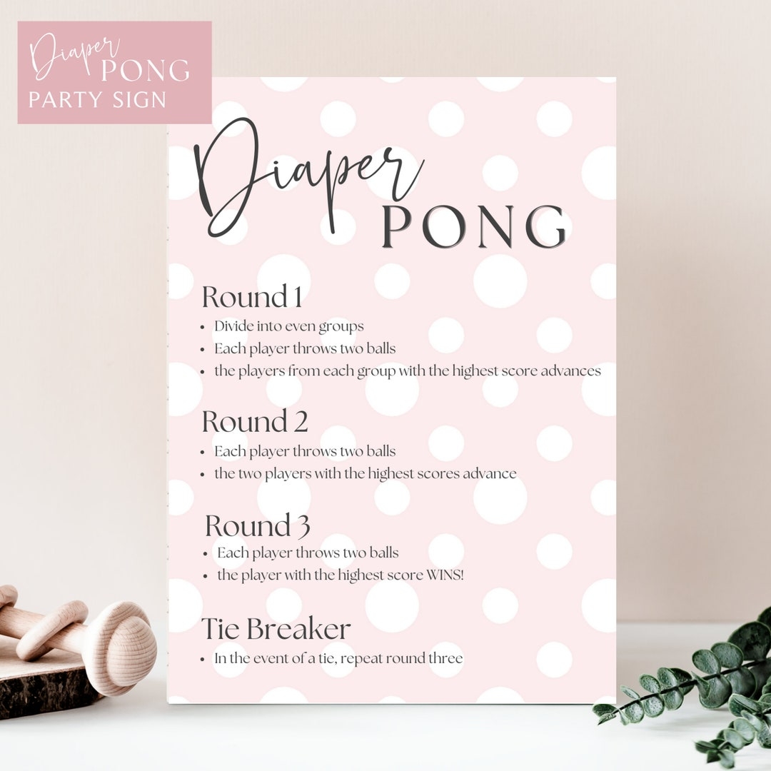 Diaper Pong Baby Shower Game Baby Shower Activity Instant Download Pink Baby Shower Diaper Pong Rules Printable Printable Sign Etsy