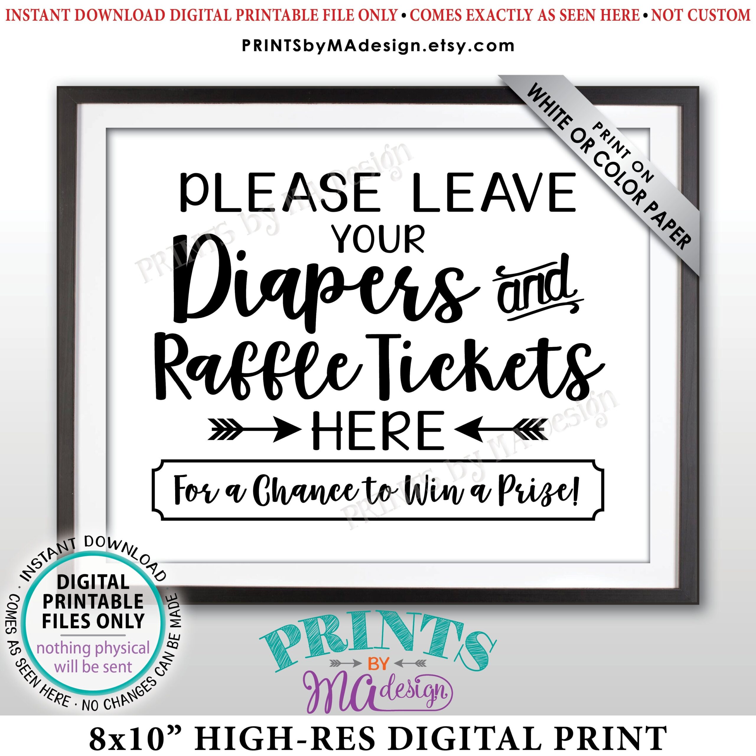 Diaper Raffle Ticket Sign Leave Your Diapers And Raffle Tickets Here Baby Shower Raffle Sign Shower Activity PRINTABLE 8x10 Sign U003cIDu003e