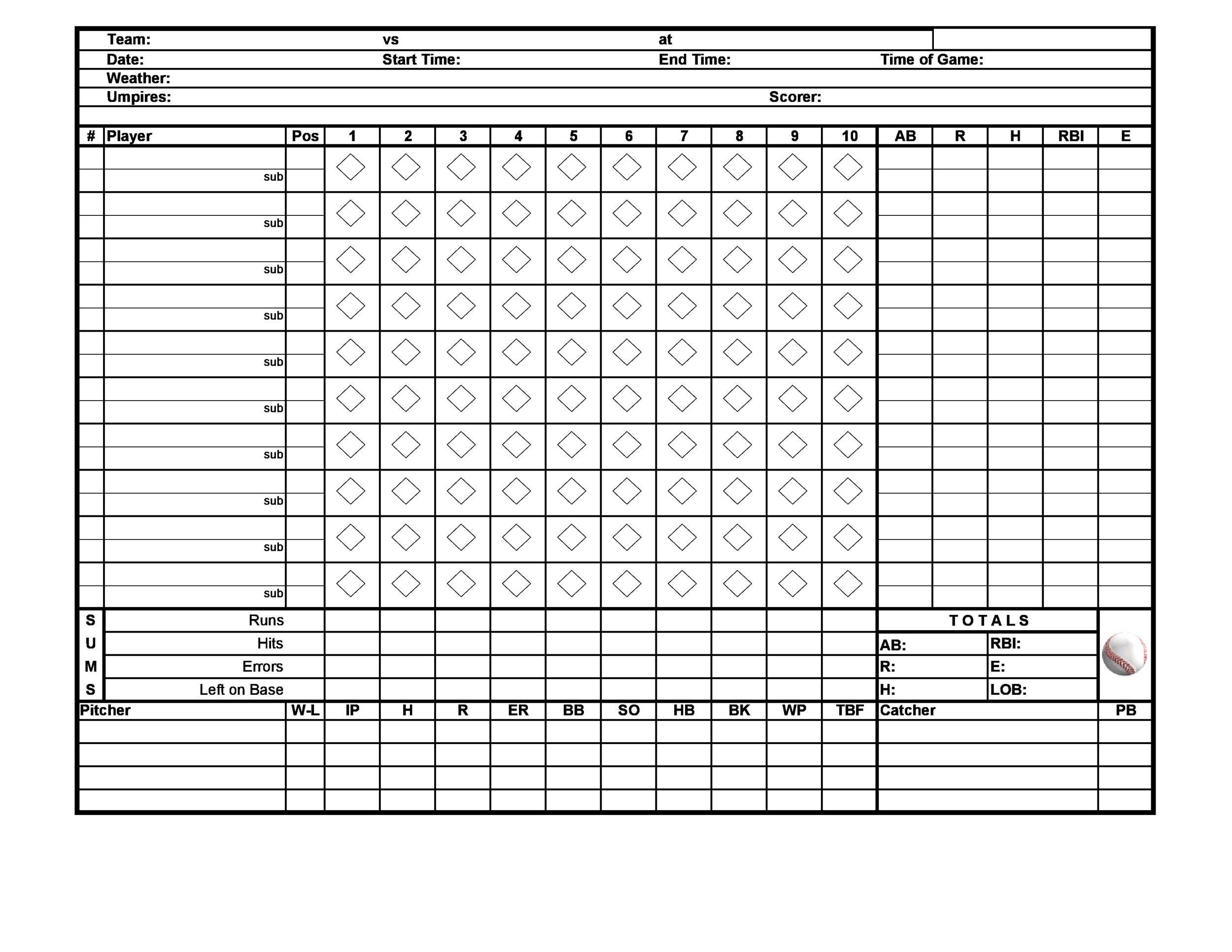 Digital Download Baseball Scorebook Little League Pro Games 