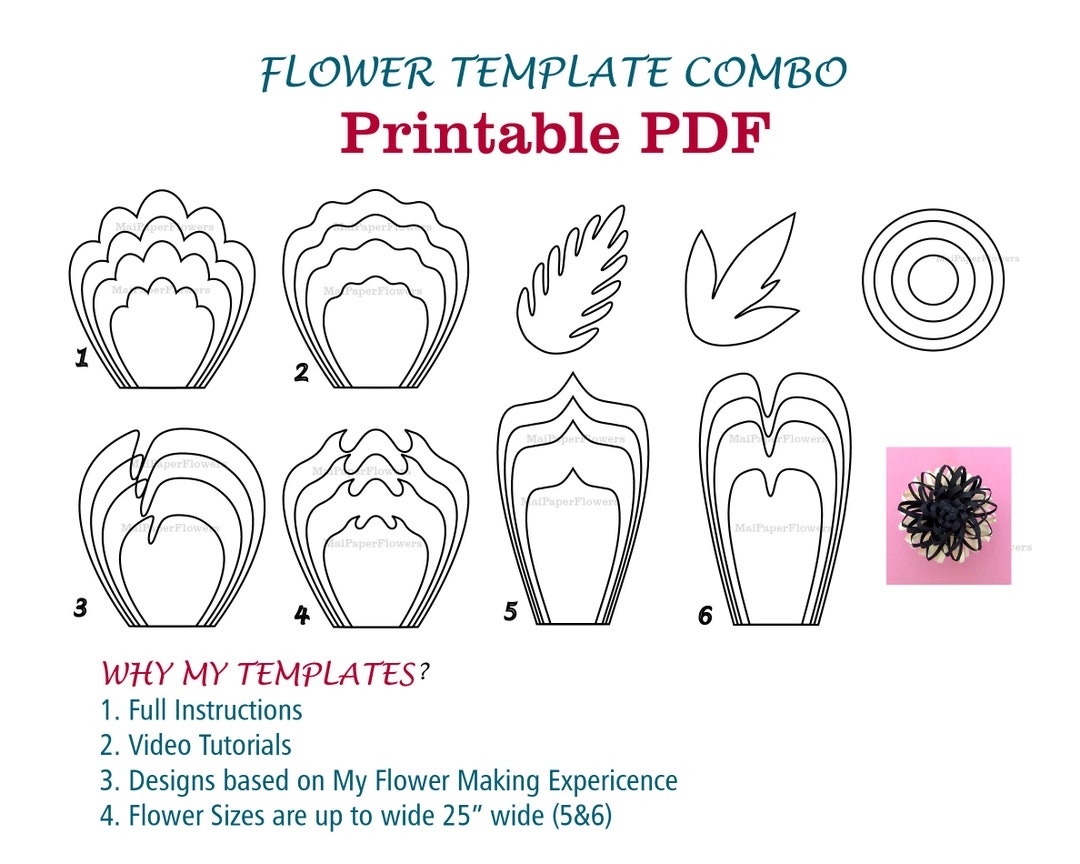Digital Paper Flower Template PDF Paper Flower Bundles Giant Paper Flowers Large Paper Flowers Printable Big Paper Flowers Printable Flowers Etsy