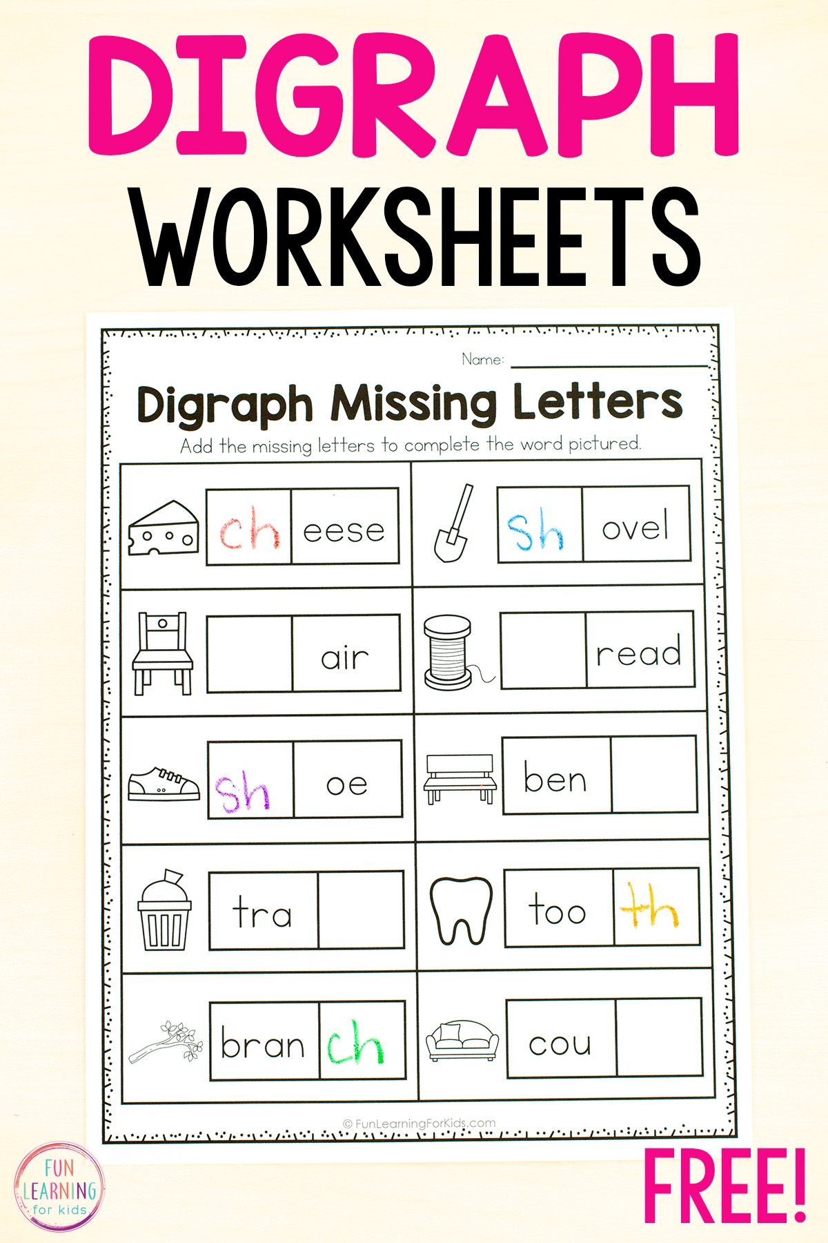 Digraph Missing Sound Worksheets For Phonics Practice