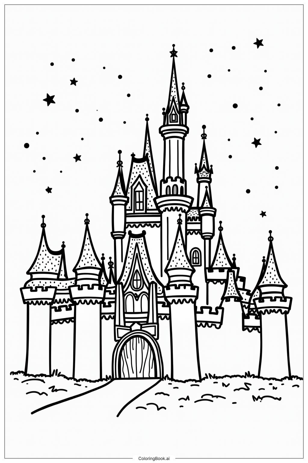 Disney Castle Night Sky Coloring Page Free PDFu0026PNG Printable 