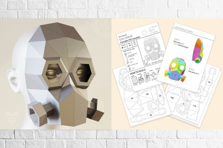 DIY Paper Gas Mask 3D Papercraft Template PDF