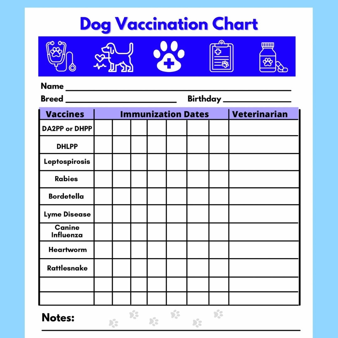 Dog Vaccine Printable Pet Printable Immunization Puppy Vaccinations Dog Health Digital Download Instant Download PDF Etsy Sweden