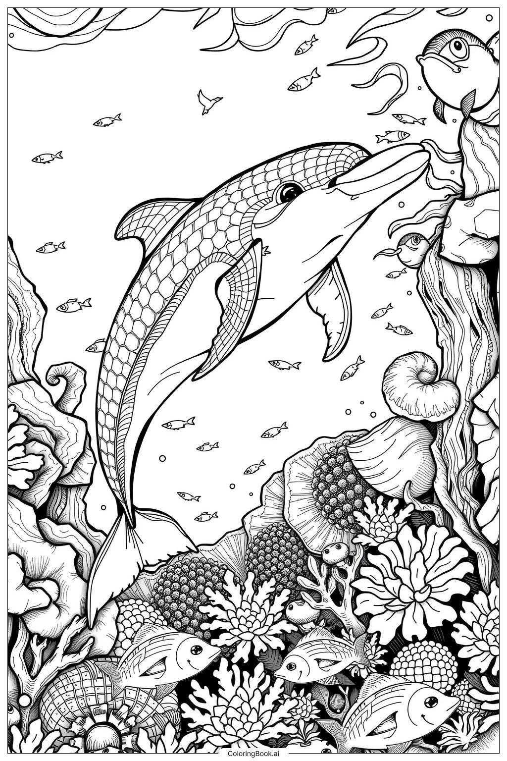 Dolphin Swimming In Crystal Clear Water Coloring Page Free 