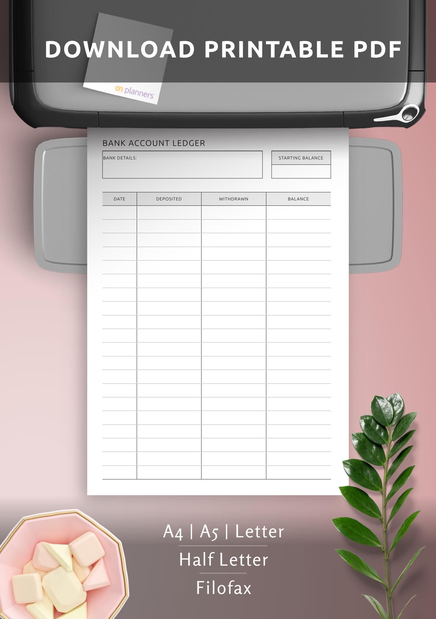 Download Bank Account Ledger Printable PDF Or Digital For ReMarkable Kindle Supernote