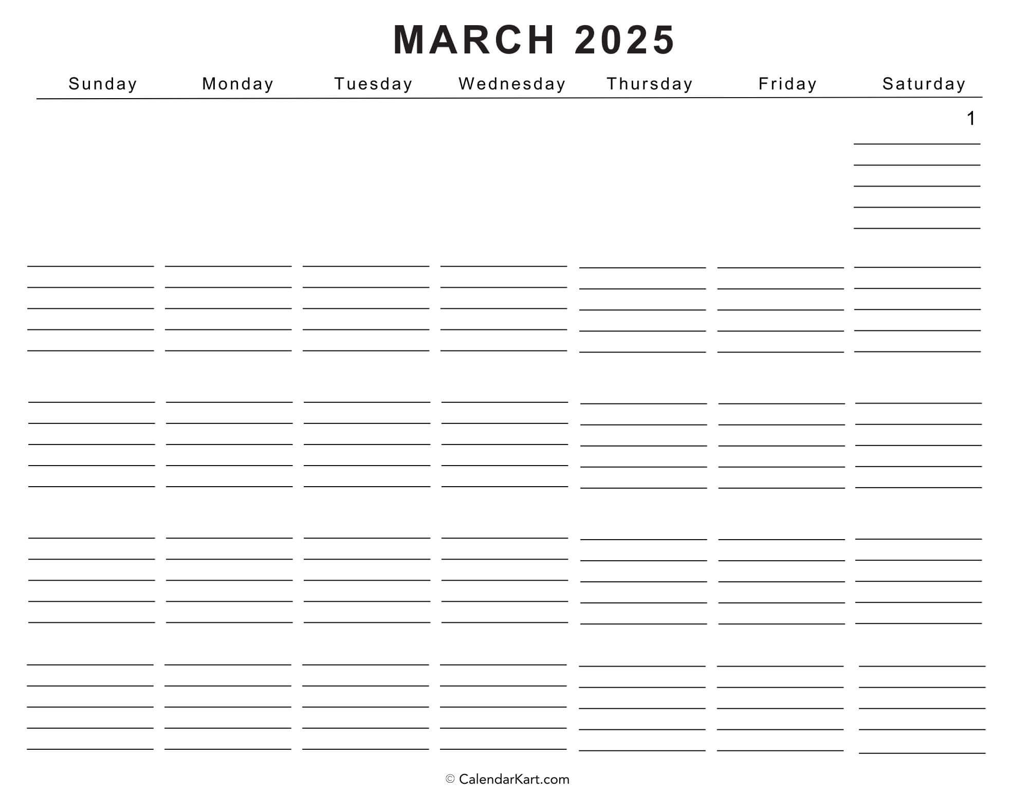 March 2025 Calendar Free Printable