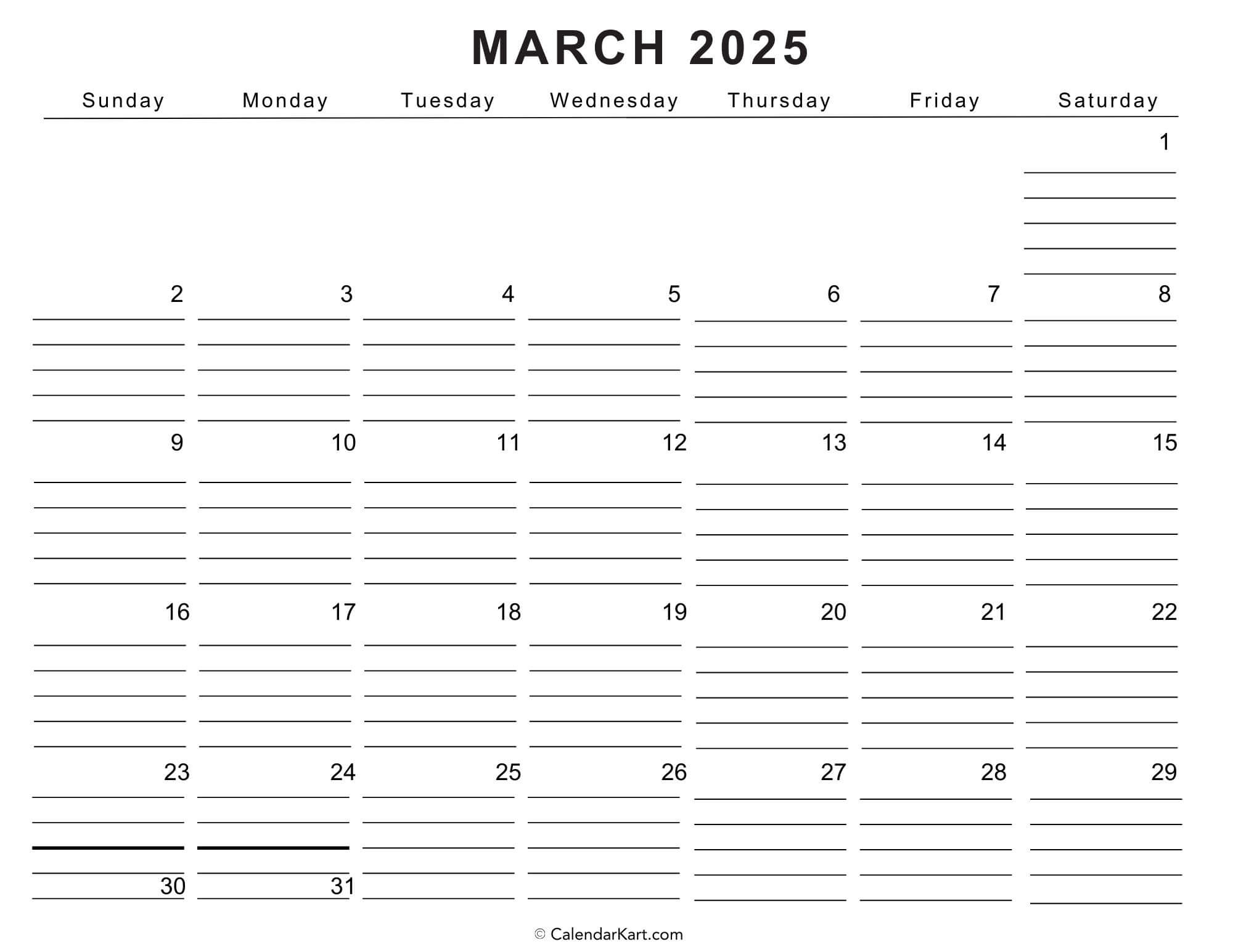 Free Printable Monthly Calendar March 2025