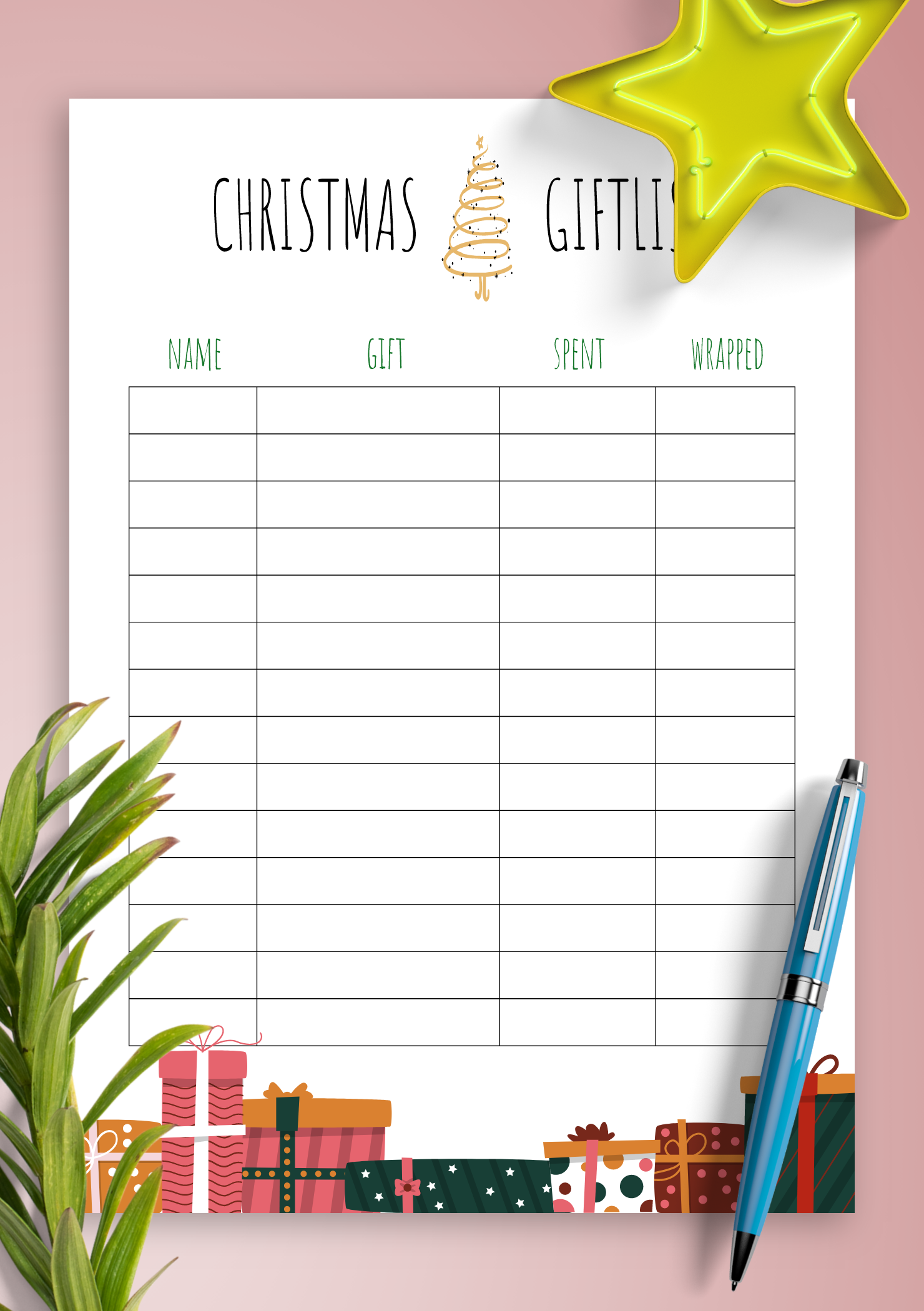 Christmas Gift List Printable Free