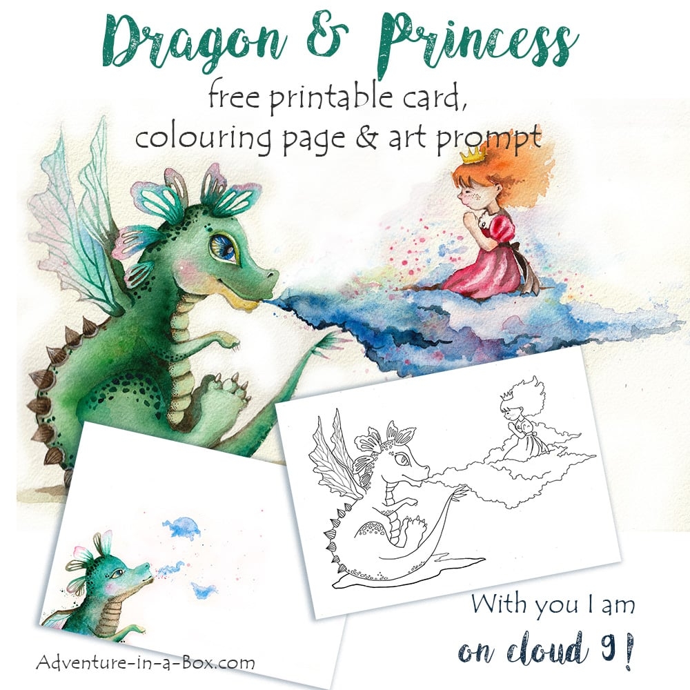 Dragon And Princess Free Printable Card Colouring Page Art Prompt Adventure In A Box