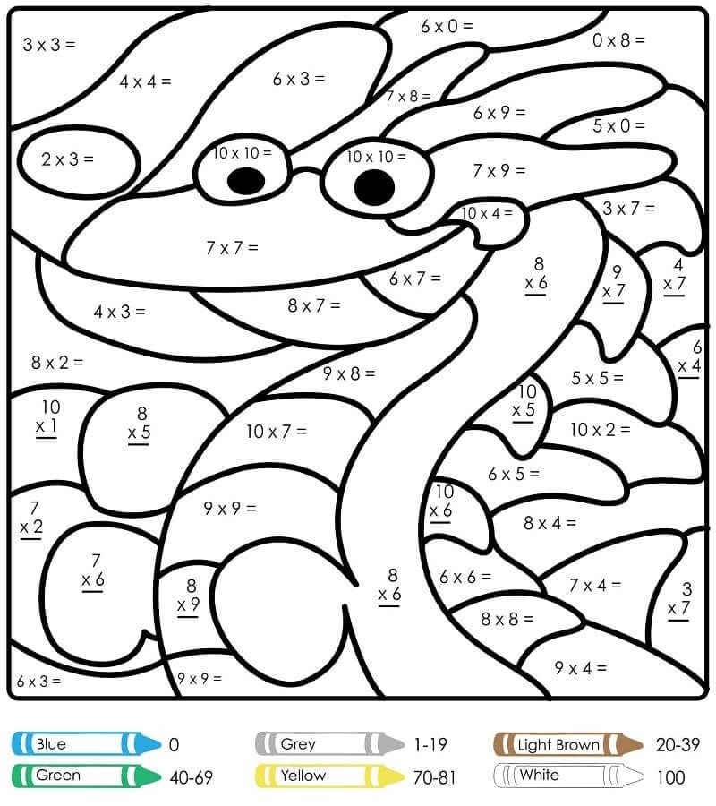 Dragon Multiplication Color By Number Download Print Now 
