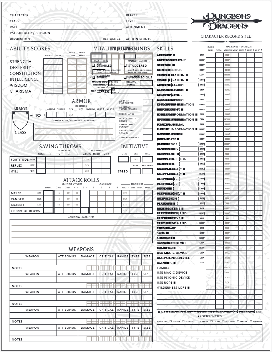 Free Printable Dnd Character Sheet