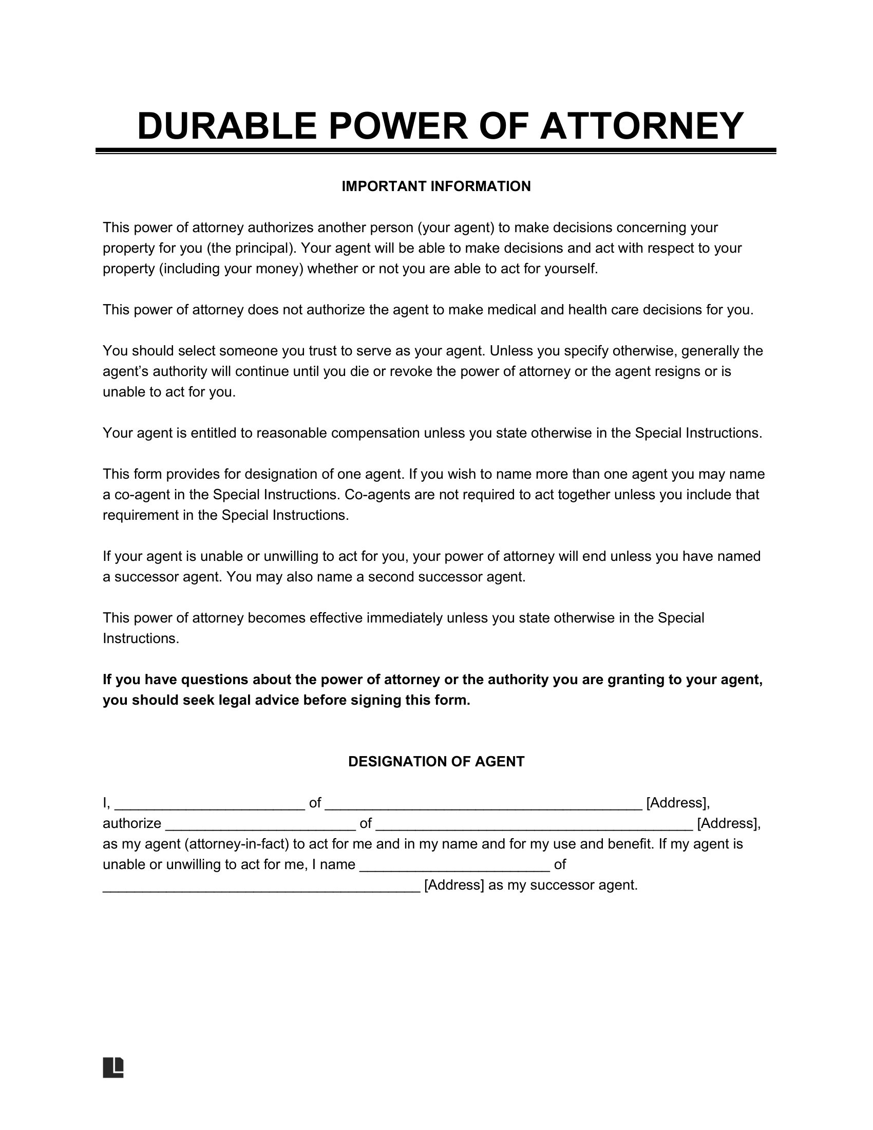 Durable Financial Power Of Attorney Form PDF U0026 Word