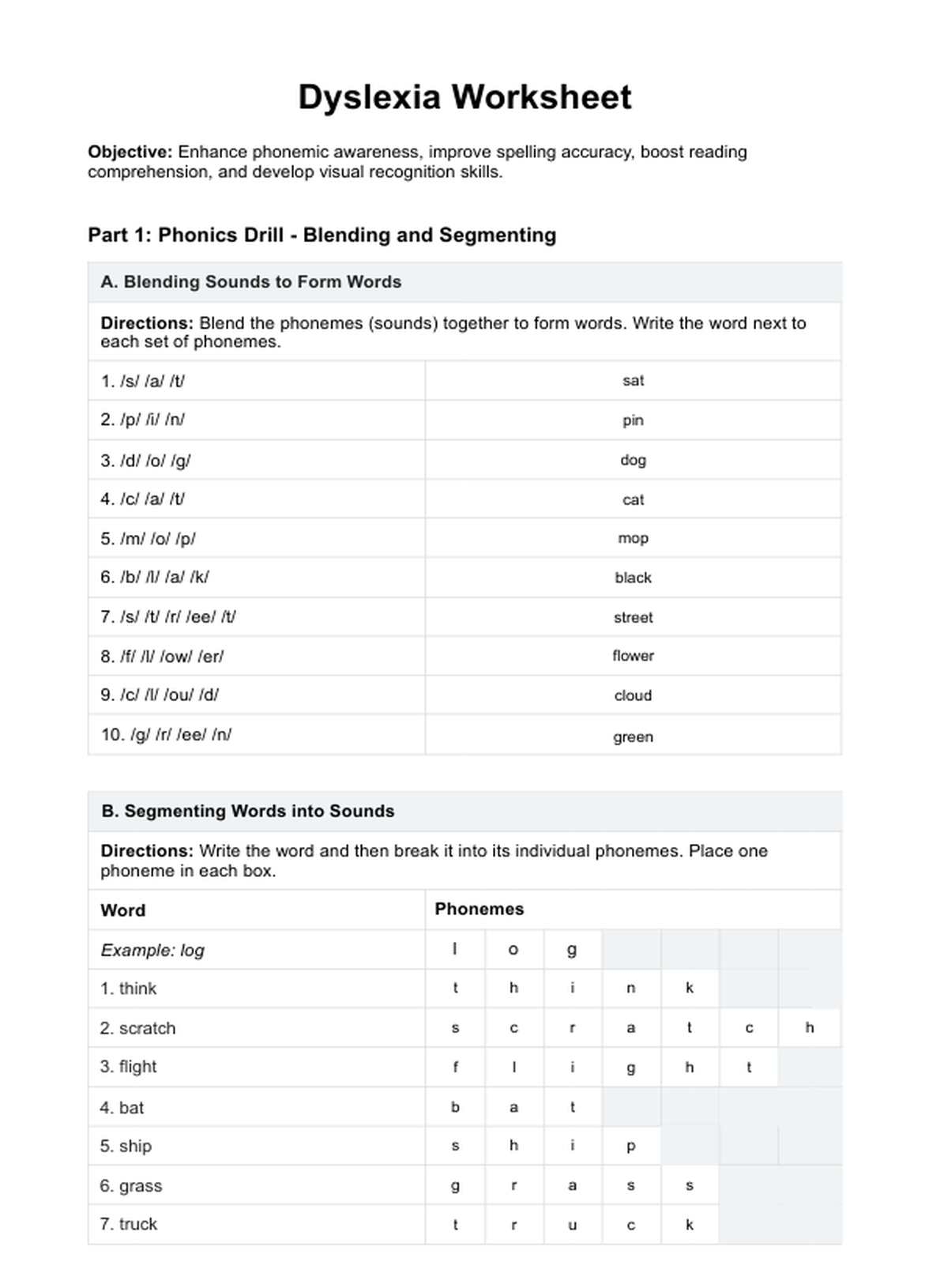 Dyslexia Worksheets U0026 Example Free PDF Download