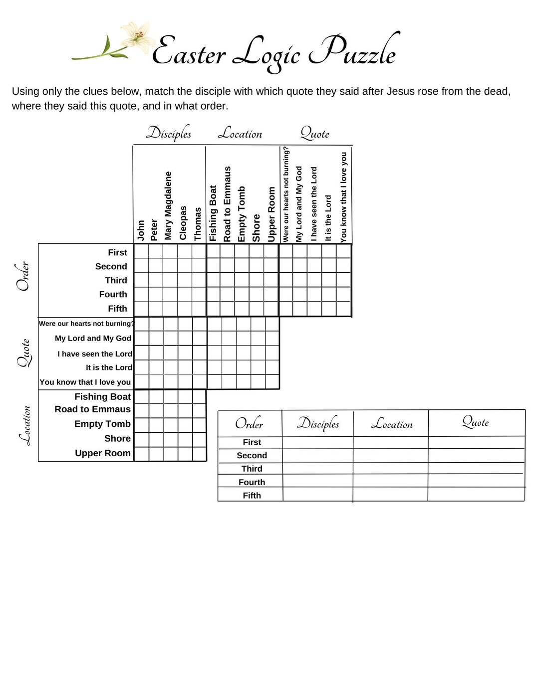 Easter Logic Puzzle Printable Logic Puzzle Games Christian 