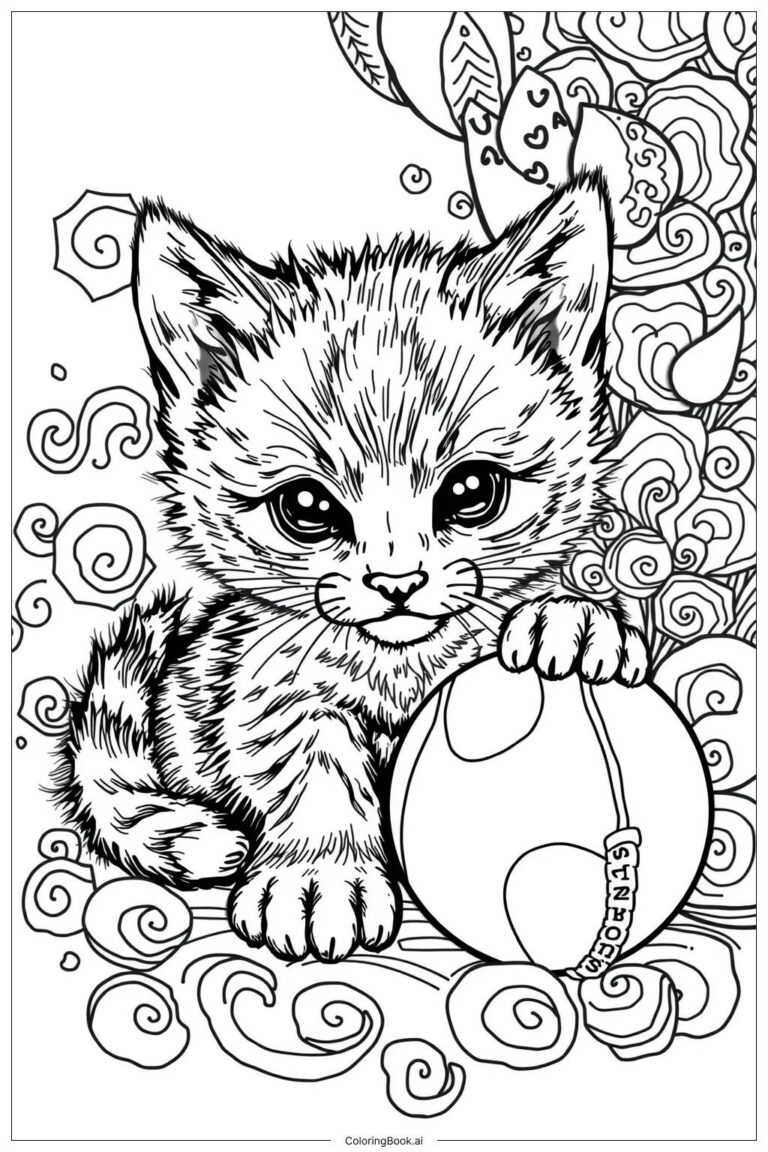Easy Cute Kitten Sleeping Coloring Page Free PDFu0026PNG Printable 