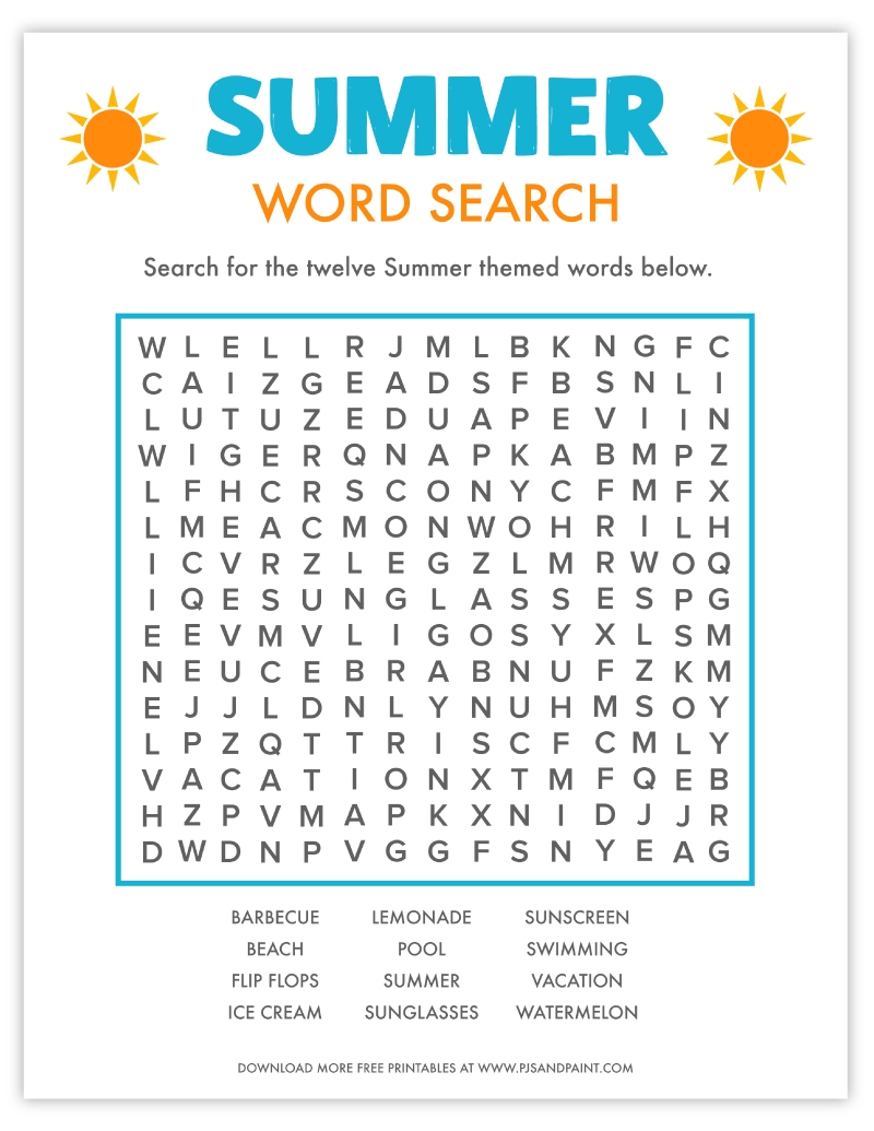 Summer Word Search Printable Free