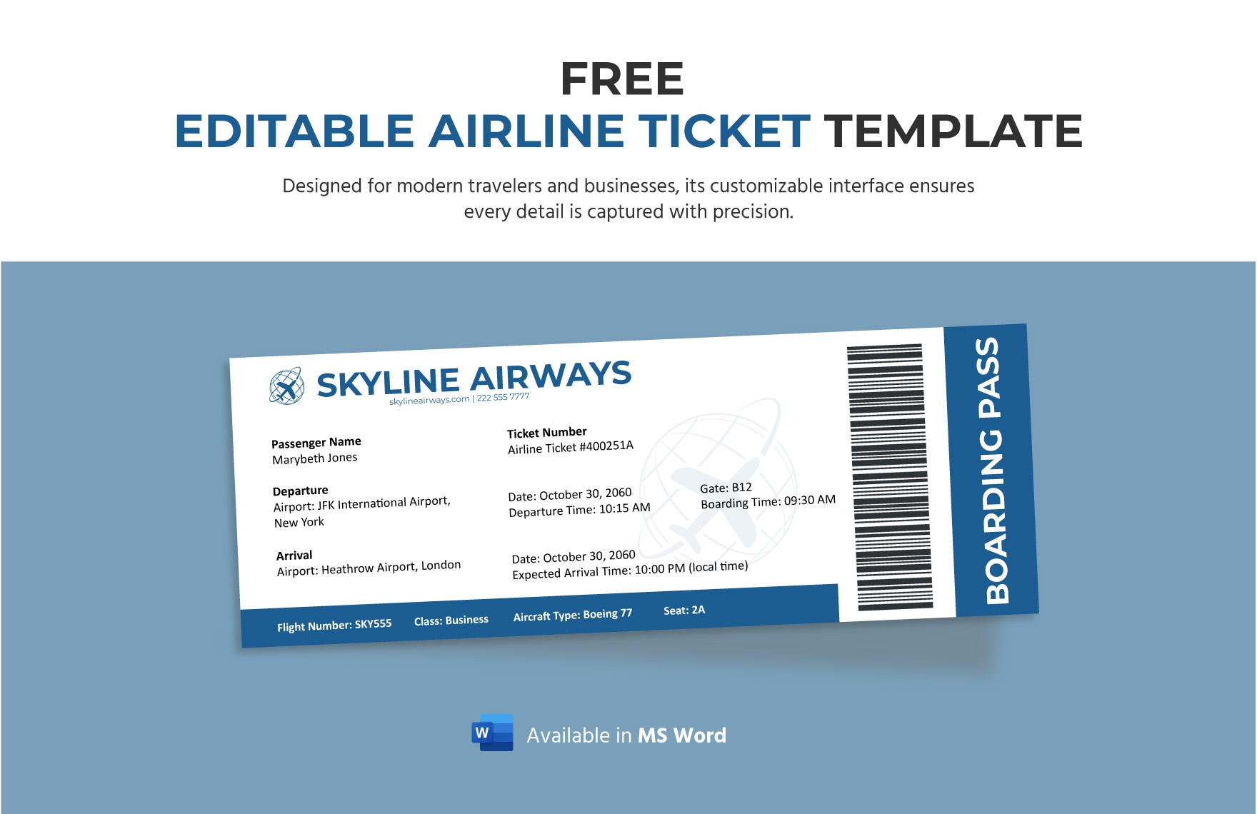 Free Printable Airline Ticket Template
