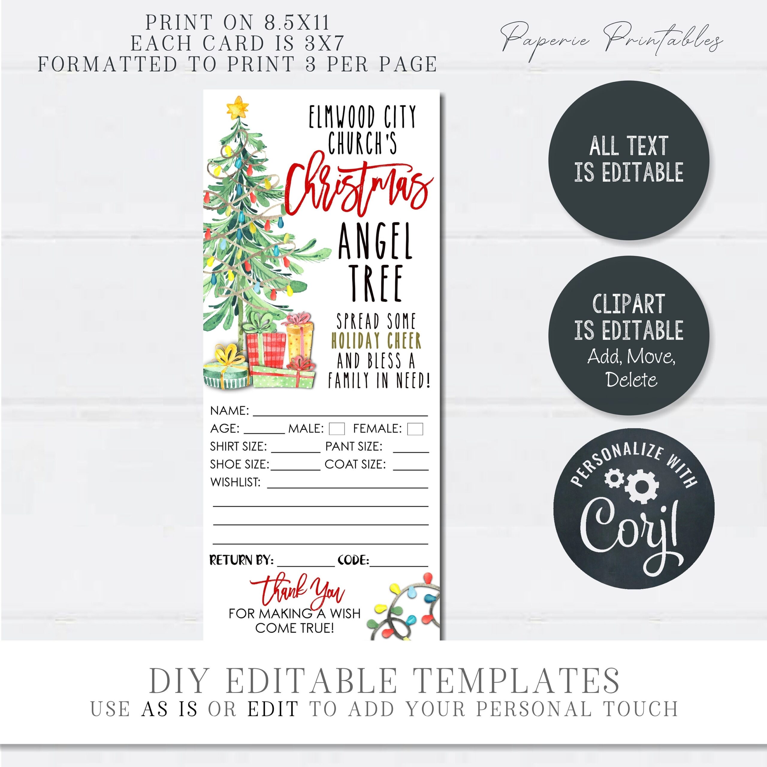 EDITABLE Angel Tree Gift Tags Christmas Angel Tree Fundraiser 