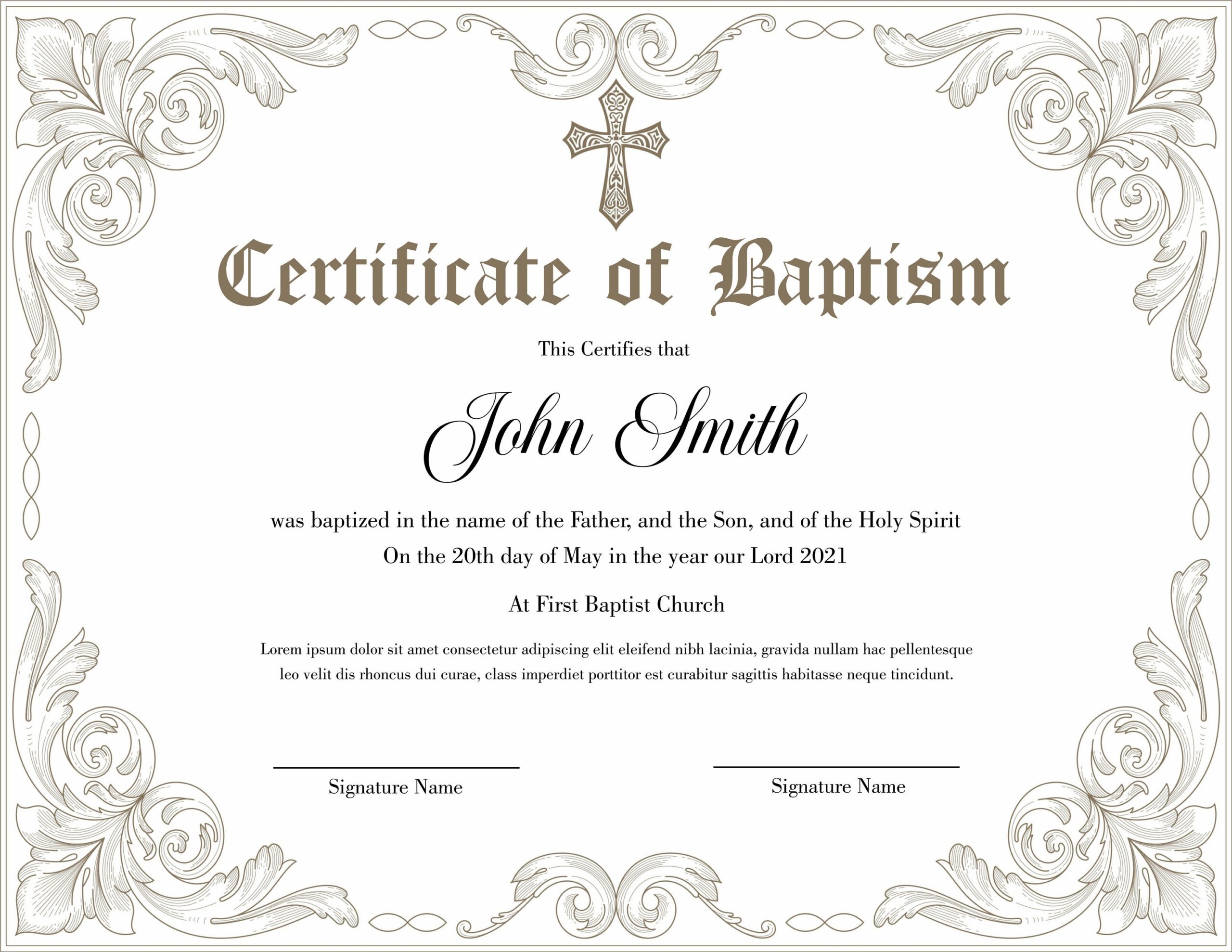Editable Baptism Certificate Template Printable Certificate Of Baptism 